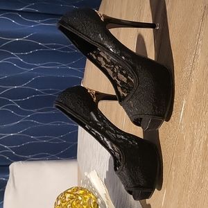 Black lace party heels